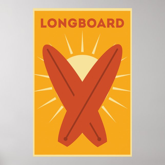 Hawaiian Longboard Surfboard Vintage Retro Poster (Vorne)