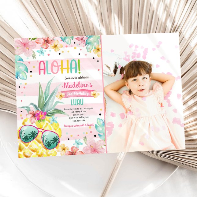Hawaiian Luau Ananas Tropical Girl Birthday in Einladung (Von Creator hochgeladen)