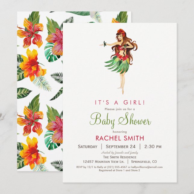 Hawaiian Luau Babydusche Einladung (Vorne/Hinten)