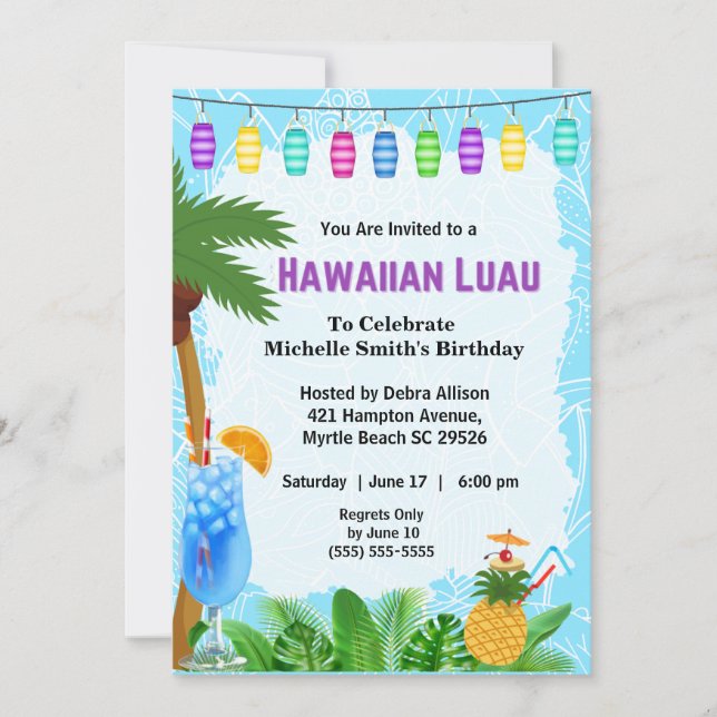 Hawaiian Luau Birthday Einladung (Vorderseite)