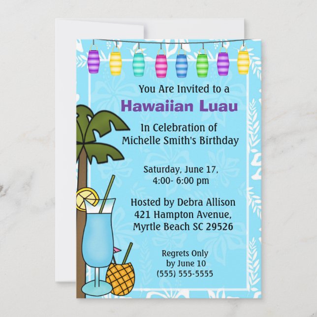 Hawaiian Luau Birthday Einladung (Vorderseite)