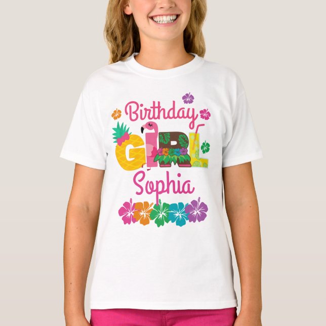 Hawaiian Luau Birthday Girl Summer T-Shirt (Vorderseite)