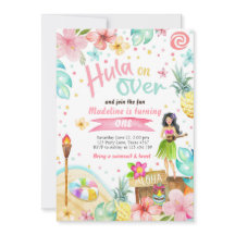 Hawaiian Luau Birthday Invite Tropical Pool Party