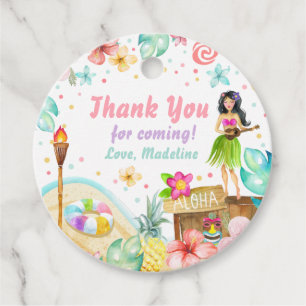 Hawaiian Luau Birthday Tropical Pool Party Pastel Geschenkanhänger