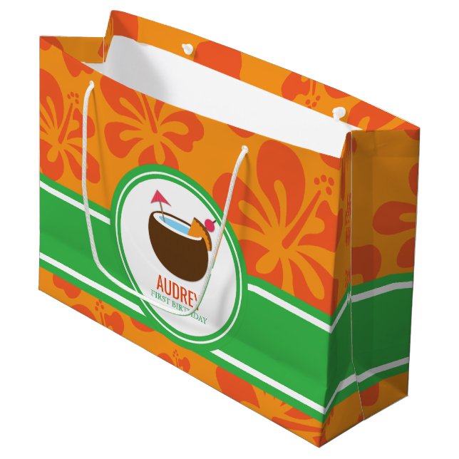 Hawaiian Luau Coconut Birthday Baby Dusche Große Geschenktüte (Vorderseite Schrägansicht)
