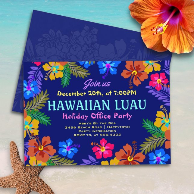 Hawaiian Luau Office Party Hibiscus Invitations (Créateur téléchargé)