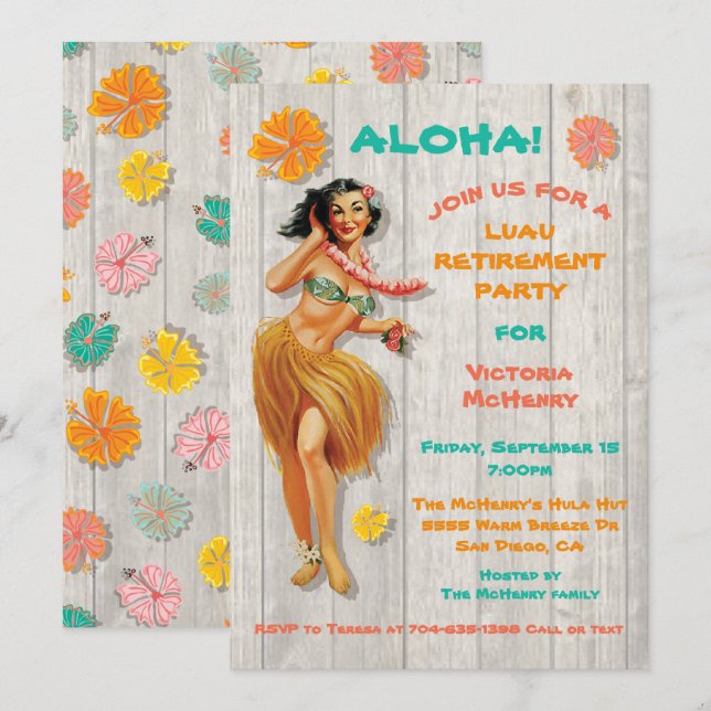 Hawaiian Luau Party Einladung (Vorne/Hinten)