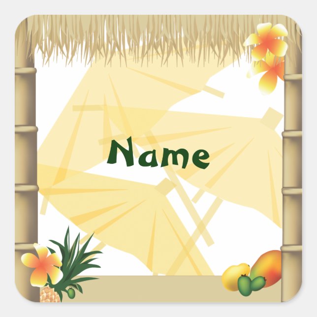 Hawaiian Luau Party Name Aufkleber (Vorderseite)