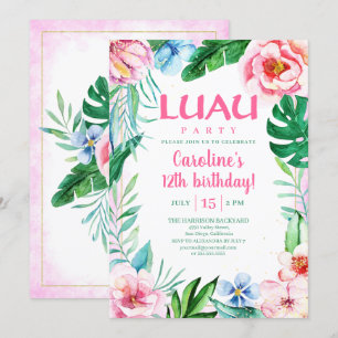 Hawaiian Luau Party Tropical Floral Pink Geburtsta Einladung