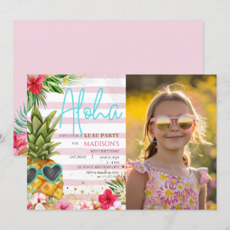 Hawaiian Luau Pineaple Girl Picture Birthday Einladung