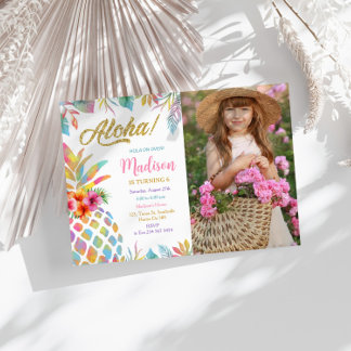 Hawaiian Luau Pineaple Tropical Girl Birthday Einladung