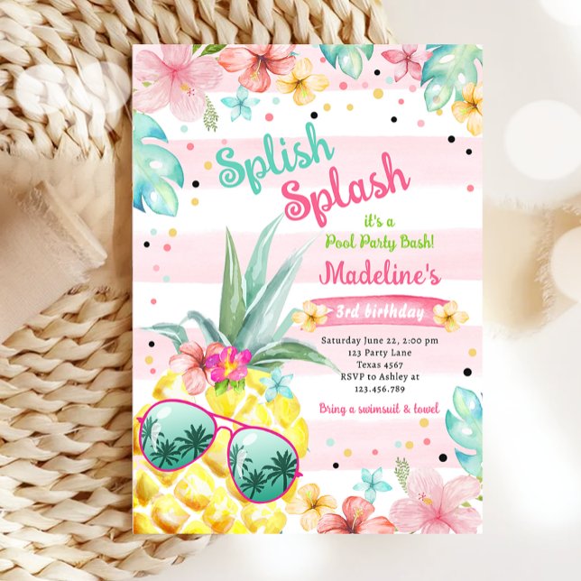 Hawaiian Luau Pineapple Pool Party Girl Birthday Einladung (Von Creator hochgeladen)