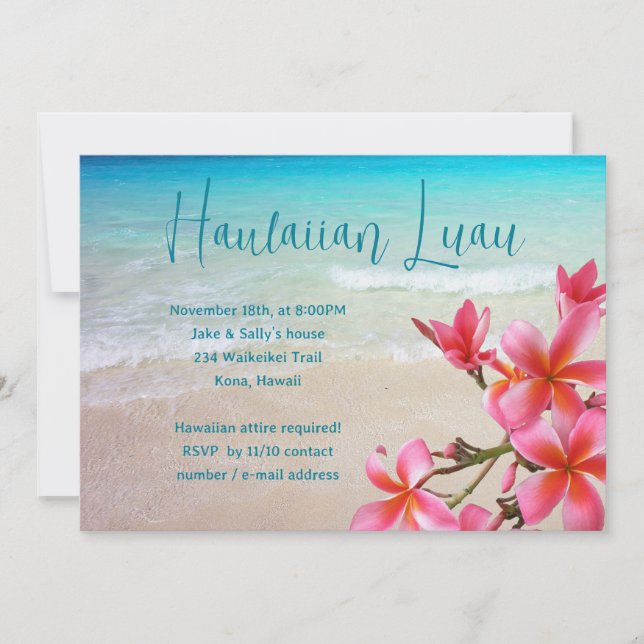 Hawaiian Luau Pink Plumeria Party Einladungen (Vorderseite)