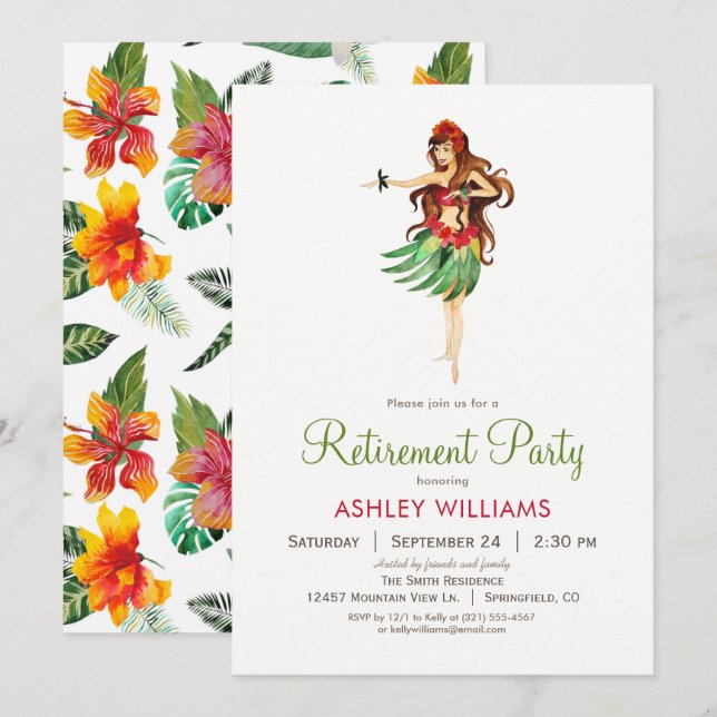 Hawaiian Luau Rentirement Party Einladung (Vorne/Hinten)