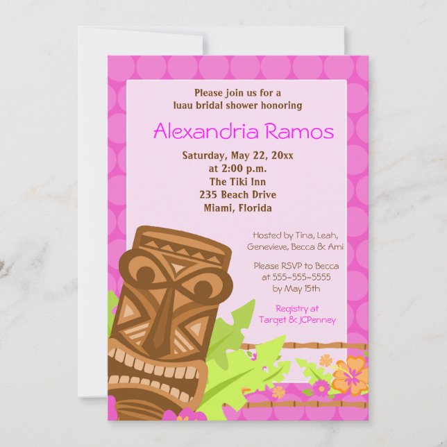 Hawaiian Luau Tiki 12x18 Brautparty Einladung (Vorderseite)