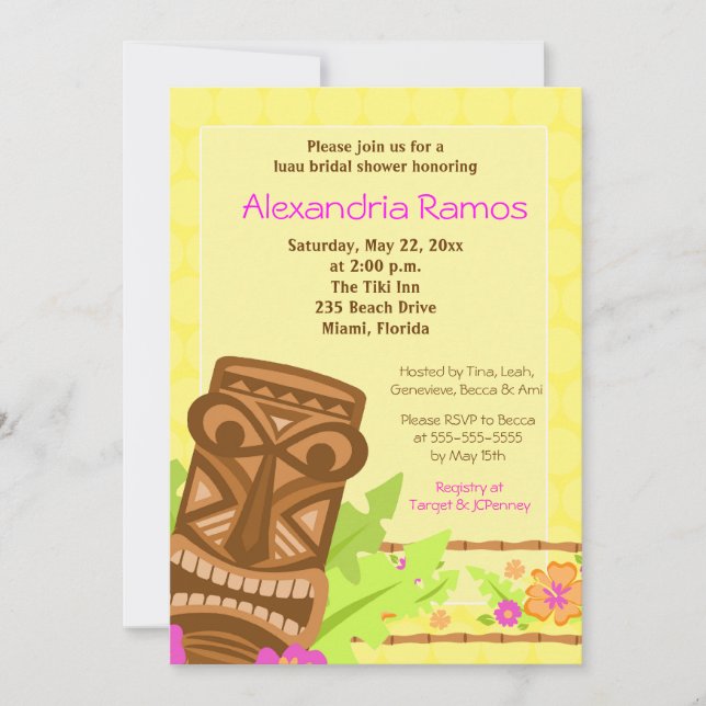 Hawaiian Luau Tiki 12x18 Brautparty Einladung (Vorderseite)