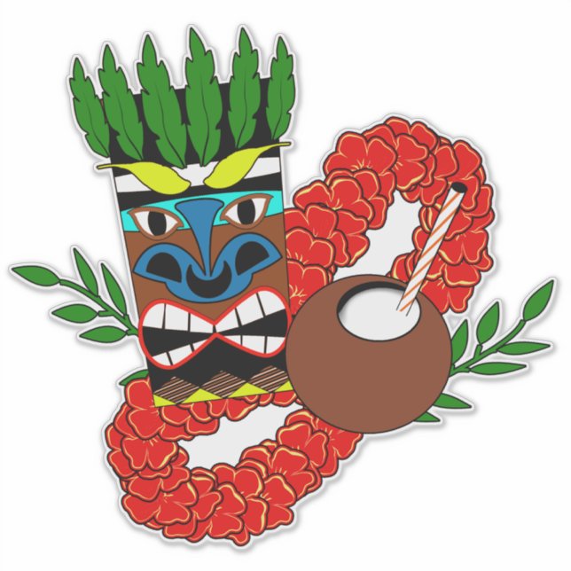 Hawaiian Luau Tiki Lei Coconut Totem Aufkleber (Vorderseite)