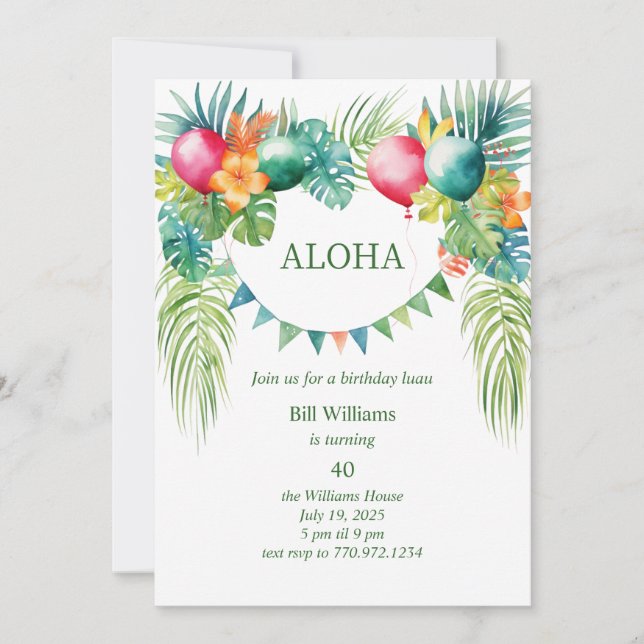 Hawaiian Luau Tropical Birthday Party Einladung (Vorderseite)
