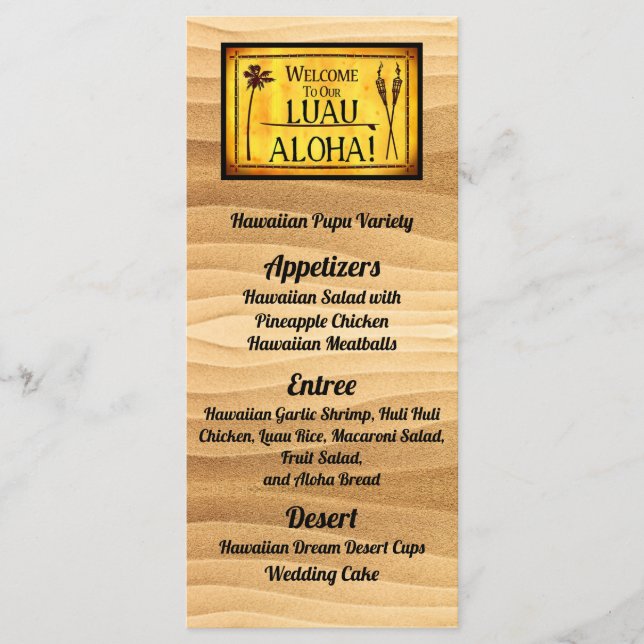 Hawaiian Luau Wedding Flat Menu Menükarte (Vorderseite)