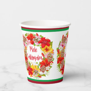Hawaiian Mele Kalikimaka Tropical Wreath Paper Cup Pappbecher