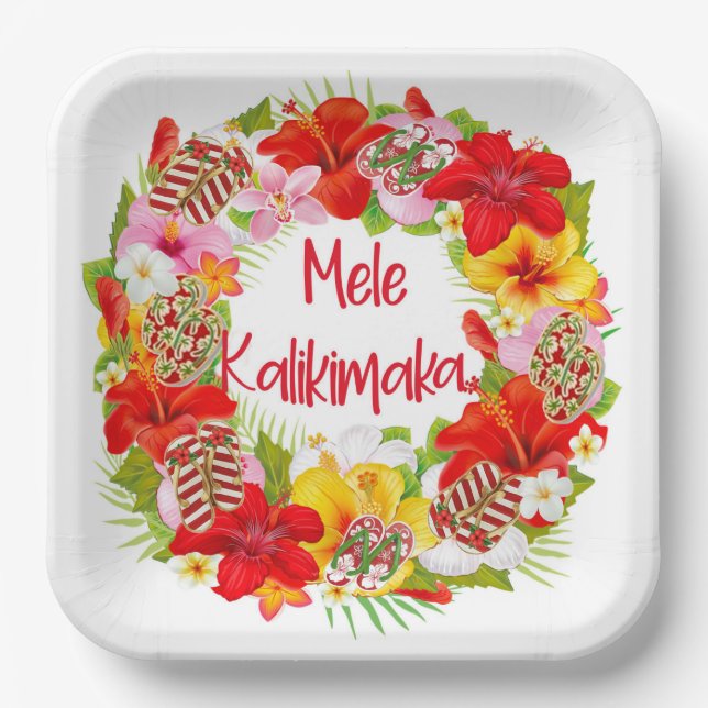 Hawaiian Mele Kalikimaka Wreath Paper Plate Pappteller (Vorderseite)