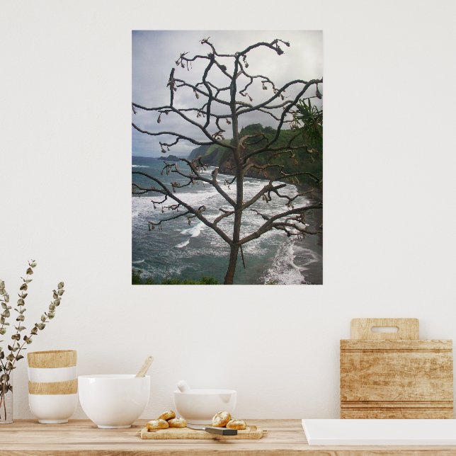 Hawaiian Ocean Beach Tree Foto View Poster (Küche)