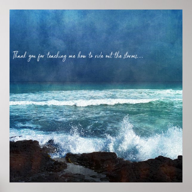 Hawaiian Ocean Quote Waves Aqua Aquamarin Blue Sur Poster (Vorne)