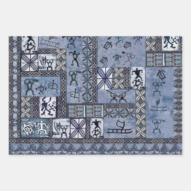 Hawaiian Paddleman Petroglyph Tapa Gift Wrap Geschenkpapier Set (Vorderseite)