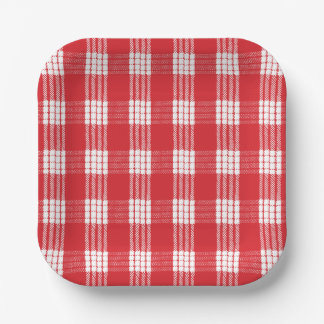 Hawaiian Palaka Rot & Weiß Kariert Square Plate Pappteller