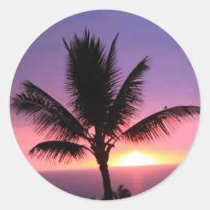 Hawaiian Palm Tree & Colorful Sunset Runder Aufkleber