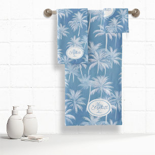 Hawaiian Palm Tree Silhouette Motif Blue ID1093