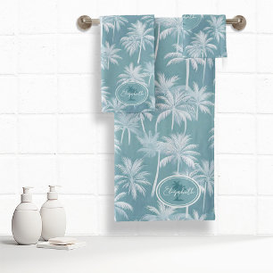 Hawaiian Palm Tree Silhouette Motif Turquoise ID10