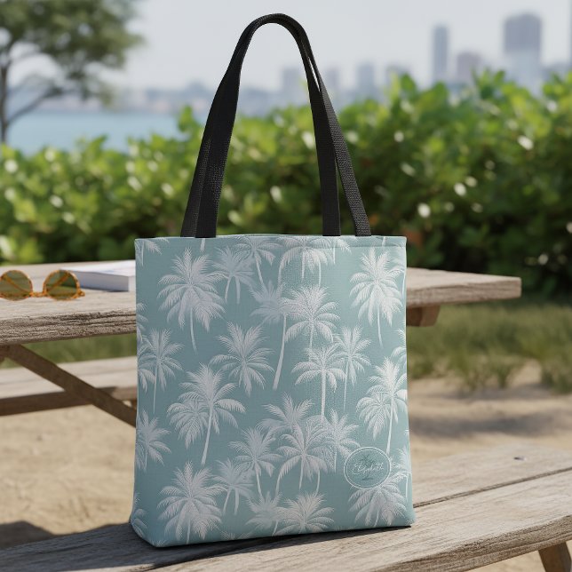 Hawaiian Palm Tree Silhouette Muster Aquamarin ID1 Tasche (Von Creator hochgeladen)