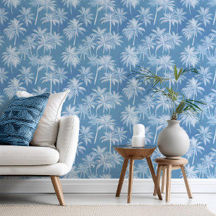 Hawaiian Palm Tree Silhouette Muster Blue ID1093 Tapete