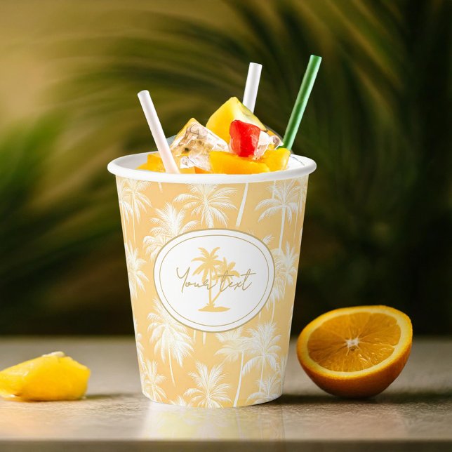 Hawaiian Palm Tree Silhouette Muster Gold ID1093 Pappbecher (Von Creator hochgeladen)