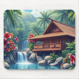 Hawaiian Paradise Tropical Bungalow Mouse Pad Mousepad