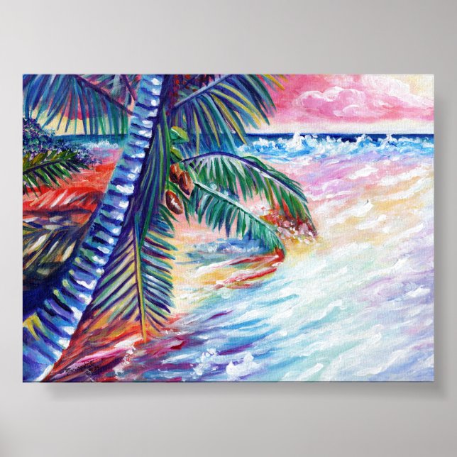 Hawaiian Paradise Tropical Seascape Palmen Bäume Poster (Vorne)