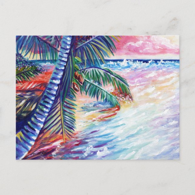 Hawaiian Paradise Tropical Seascape Palmen Bäume Postkarte (Vorderseite)