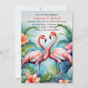 Hawaiian Pink Flamingo Hibiskus QR Code Wedding Einladung