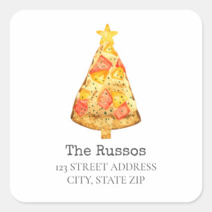 Hawaiian Pizza Slice Weihnachtsbaumadresse Quadratischer Aufkleber