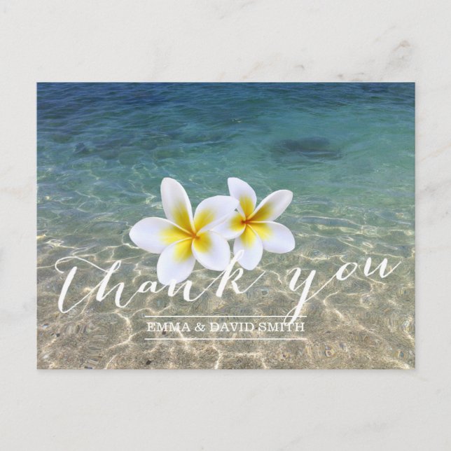 Hawaiian Plumeria Blume Beach Wedding Vielen Dank Postkarte (Vorderseite)