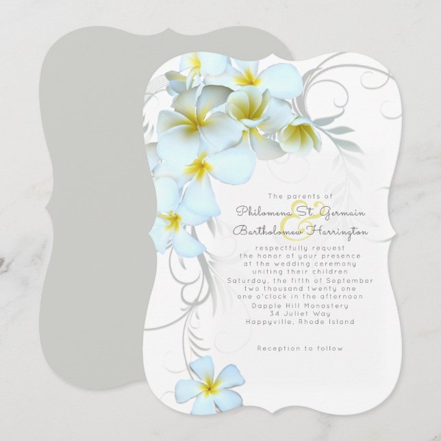 Hawaiian Plumeria White Wedding Einladung (Vorne/Hinten)