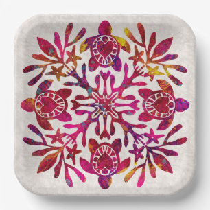 Hawaiian Quilt Honu (Meeresschildkröte) Pappteller