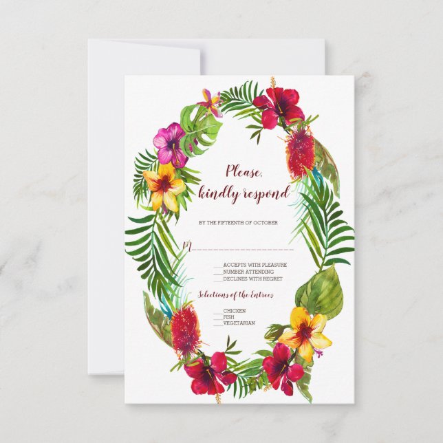 Hawaiian Radiant Tropical Floral Wreath RSVP (Devant)