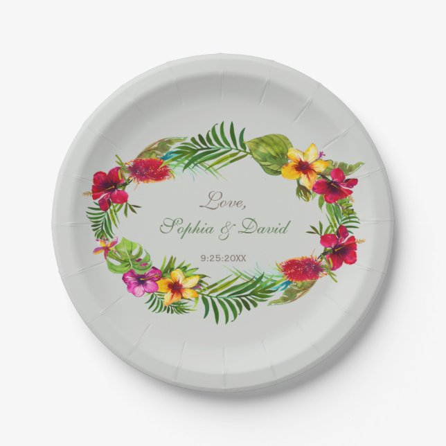 Hawaiian Radiant Tropical Floral Wreath Wedding Pappteller (Vorderseite)