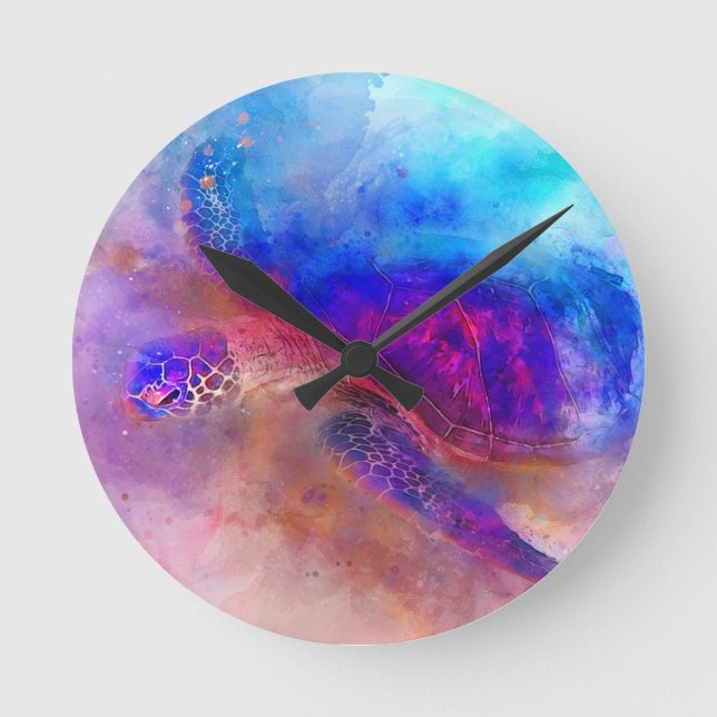 Hawaiian Sea Turtle Watercolor Square Wall Clock Runde Wanduhr (Vorderseite)