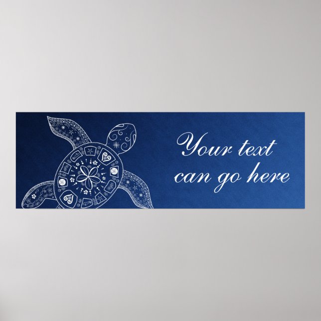 Hawaiian Sea Turtle White auf Blue Beach Wedding Poster (Vorne)