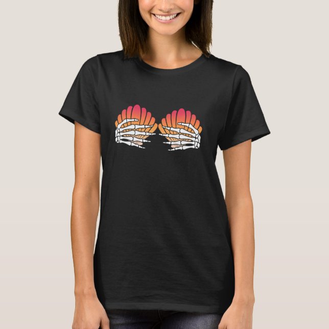 Hawaiian Seashell Skeleton Funny Halloween Party T-Shirt (Vorderseite)