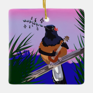 Hawaiian Shama Bird spielt Ukulele Keramikornament
