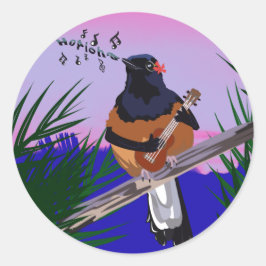 Hawaiian Shama Bird spielt Ukulele Runder Aufkleber